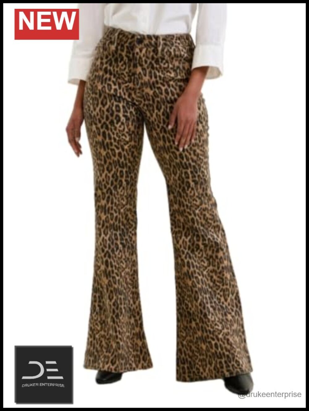 Mid Rise Flare Jeans Leopard Print Animal Pattern Womens 33 Inseam Stretchable